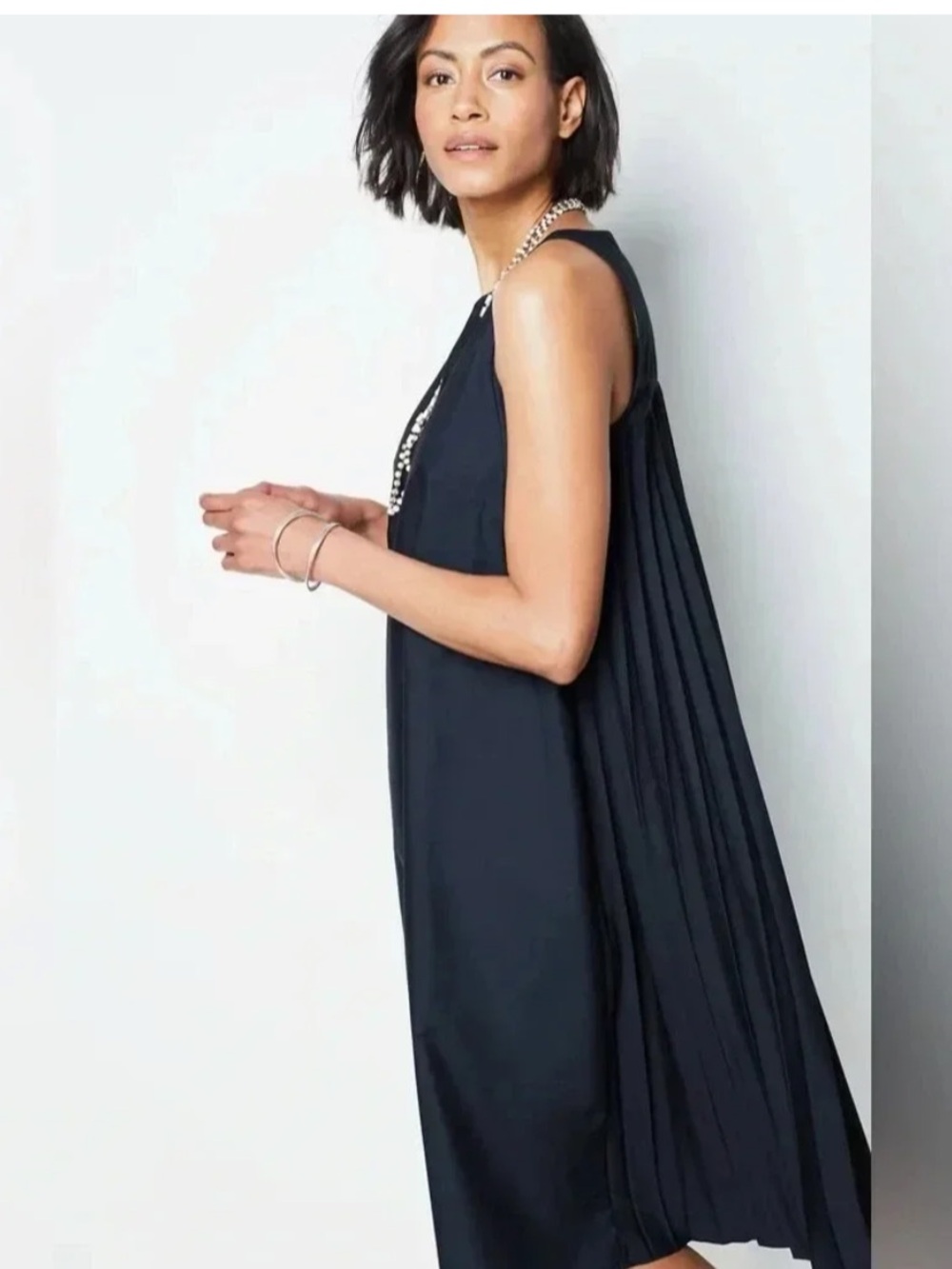 J. Jill Navy Sleeveless Back Pleat  Midi‎ Dress- never worn. NWOT